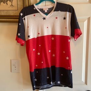 FINAL PRICE- LuLaRoe Small Iris Top V Neck in American Design (Will fit Mediums)